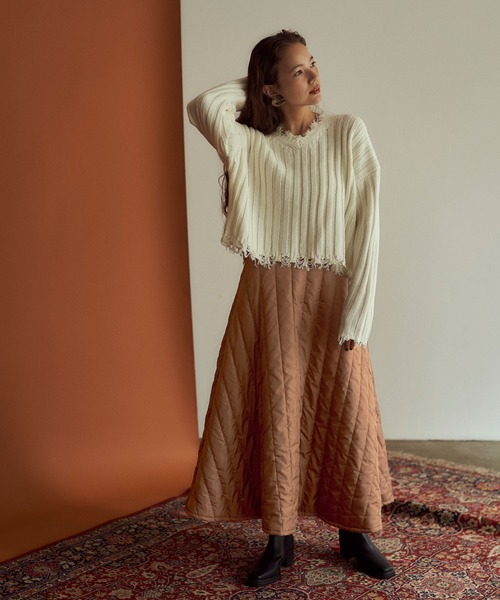 titivate（ティティベイト）の「ｷﾙﾃｨﾝｸﾞﾌﾚｱﾛﾝｸﾞｽｶｰﾄ（スカート・レディース・カーキ/ホワイト系その他/キャメル・L/M/S）」の14枚目の写真