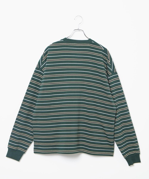 WEGO（ウィゴー）の「WEGO/ヘビーウエイト マルチボーダー刺繍BIGロンT（Tシャツ/カットソー・メンズ・ダークグリーン/ネイビー/ブラウン/オートミール・MEDIUM/LARGE）」の18枚目の写真