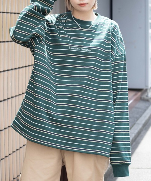 WEGO（ウィゴー）の「WEGO/ヘビーウエイト マルチボーダー刺繍BIGロンT（Tシャツ/カットソー・メンズ・ダークグリーン/ネイビー/ブラウン/オートミール・MEDIUM/LARGE）」の12枚目の写真
