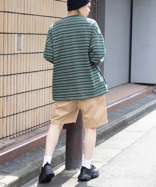 WEGO（ウィゴー）の「WEGO/ヘビーウエイト マルチボーダー刺繍BIGロンT（Tシャツ/カットソー・メンズ・ダークグリーン/ネイビー/ブラウン/オートミール・MEDIUM/LARGE）」の10枚目の写真