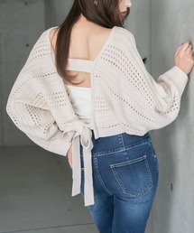 Newlyme | バックディティールボーダー編みニットトップス(ニット/セーター)