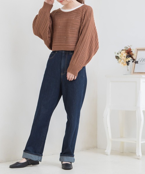 Newlyme（ニューリーミー）の「バックディティールボーダー編みニットトップス（ニット/セーター・レディース・ブラック/ベージュ/ブルー/ブラウン/ラベンダー/チャコールグレー/アイボリー・X-LARGE/MEDIUM/LARGE）」の11枚目の写真