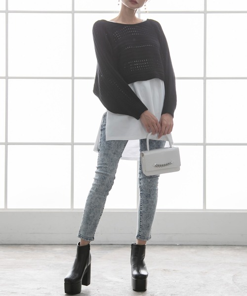 Newlyme（ニューリーミー）の「バックディティールボーダー編みニットトップス（ニット/セーター・レディース・ブラック/ベージュ/ブルー/ブラウン/ラベンダー/チャコールグレー/アイボリー・X-LARGE/MEDIUM/LARGE）」の13枚目の写真