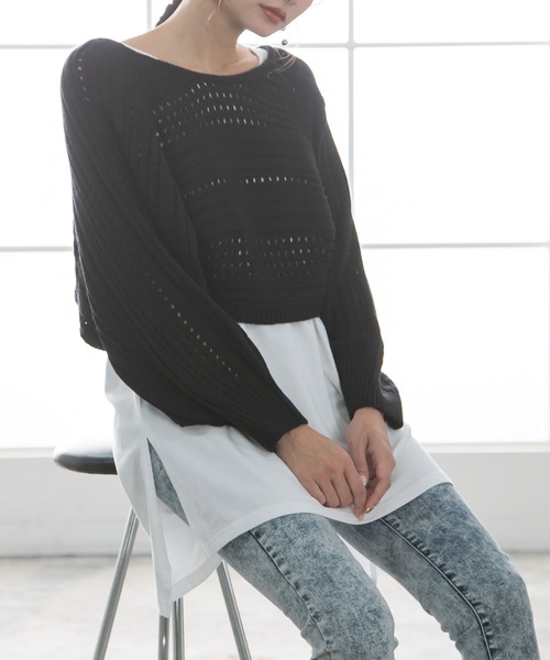 Newlyme（ニューリーミー）の「バックディティールボーダー編みニットトップス（ニット/セーター・レディース・ブラック/ベージュ/ブルー/ブラウン/ラベンダー/チャコールグレー/アイボリー・X-LARGE/MEDIUM/LARGE）」の16枚目の写真