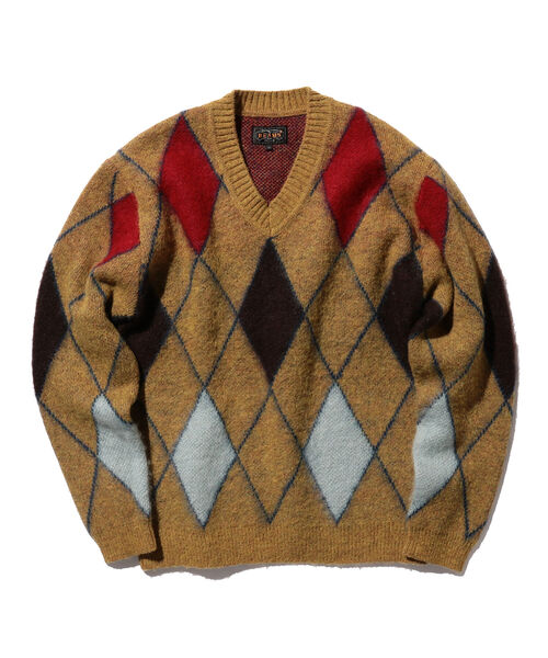BEAMS PLUS（ビームスプラス）の「BEAMS PLUS / ジャカード ダイアモンド  Vネック ニット（ニット/セーター・メンズ・イエロー/グレー・LARGE/MEDIUM/X-LARGE/SMALL）」の2枚目の写真