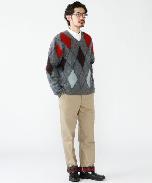 BEAMS PLUS（ビームスプラス）の「BEAMS PLUS / ジャカード ダイアモンド  Vネック ニット（ニット/セーター・メンズ・イエロー/グレー・LARGE/MEDIUM/X-LARGE/SMALL）」の3枚目の写真