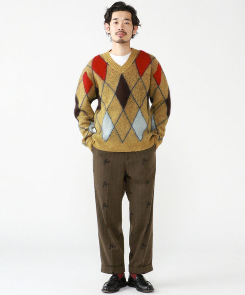 BEAMS PLUS（ビームスプラス）の「BEAMS PLUS / ジャカード ダイアモンド  Vネック ニット（ニット/セーター・メンズ・イエロー/グレー・LARGE/MEDIUM/X-LARGE/SMALL）」の6枚目の写真
