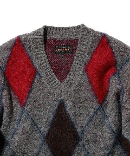 BEAMS PLUS（ビームスプラス）の「BEAMS PLUS / ジャカード ダイアモンド  Vネック ニット（ニット/セーター・メンズ・イエロー/グレー・LARGE/MEDIUM/X-LARGE/SMALL）」の12枚目の写真