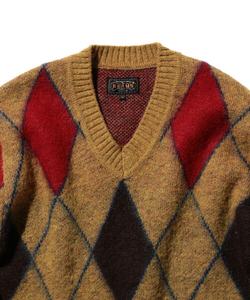 BEAMS PLUS（ビームスプラス）の「BEAMS PLUS / ジャカード ダイアモンド  Vネック ニット（ニット/セーター・メンズ・イエロー/グレー・LARGE/MEDIUM/X-LARGE/SMALL）」の21枚目の写真