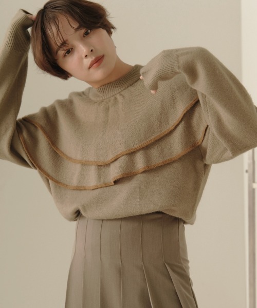 Bab（バブ）の「【WEB限定】ビッグラッフルカラーニット（ニット/セーター・レディース・ベージュ/ブラック/オフホワイト/ブラウン・FREE）」の4枚目の写真