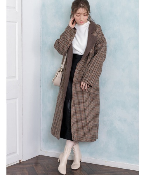 fifth（フィフス）の「チェックオーバーチェスターコート（チェスターコート・レディース・ベージュ/ブラウン・MEDIUM）」の2枚目の写真