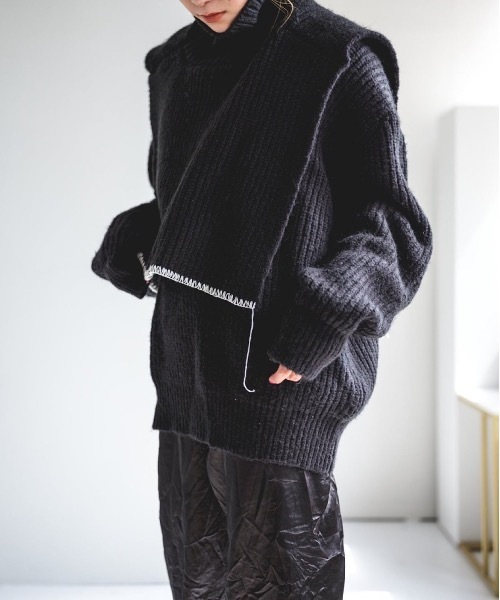 SANSeLF（サンセルフ）の「【SANSeLF】2way stitch knit tops sanw21a057（ニット/セーター・レディース・ブラック/アイボリー・FREE）」の2枚目の写真