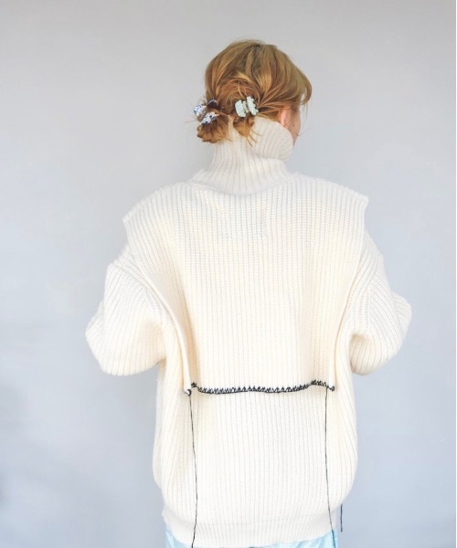 SANSeLF（サンセルフ）の「【SANSeLF】2way stitch knit tops sanw21a057（ニット/セーター・レディース・ブラック/アイボリー・FREE）」の4枚目の写真