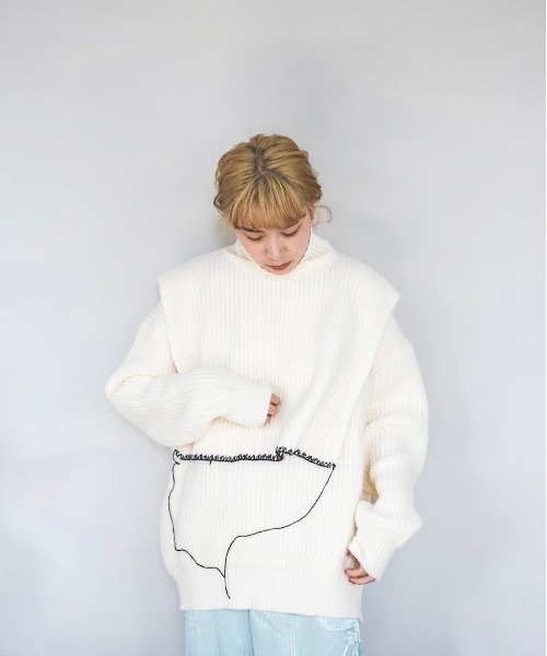 SANSeLF（サンセルフ）の「【SANSeLF】2way stitch knit tops sanw21a057（ニット/セーター・レディース・ブラック/アイボリー・FREE）」の5枚目の写真
