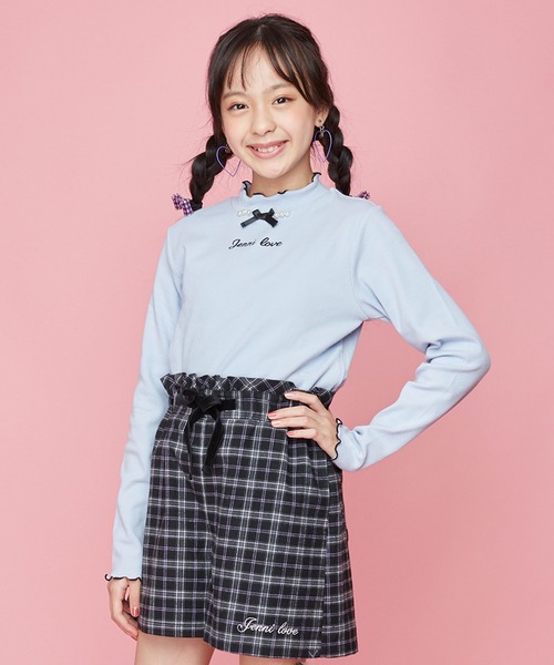 JENNI love（ジェニィラブ）の「リボン付きメローテレコトップス（Tシャツ/カットソー・キッズ・ブラック/グレー/サックスブルー・130cm/140cm/150cm/160cm）」の3枚目の写真