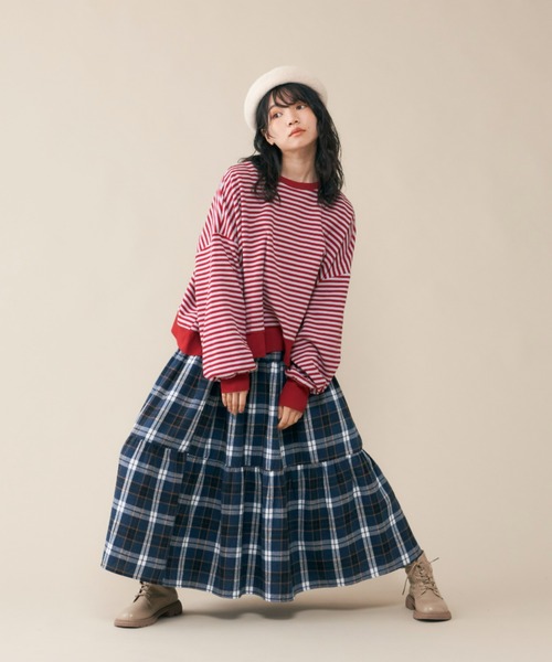 MERLOT（メルロー）の「ボーダーワイドプルオーバー（Tシャツ/カットソー・レディース・ネイビー/レッド/グリーン・FREE）」の22枚目の写真