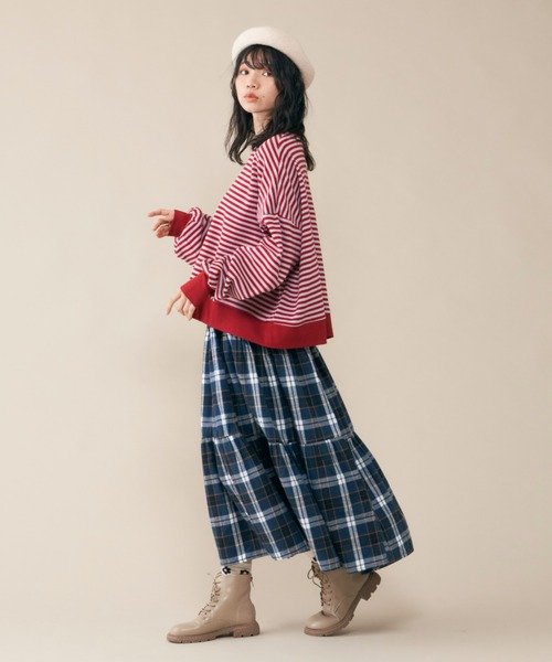 MERLOT（メルロー）の「ボーダーワイドプルオーバー（Tシャツ/カットソー・レディース・ネイビー/レッド/グリーン・FREE）」の19枚目の写真