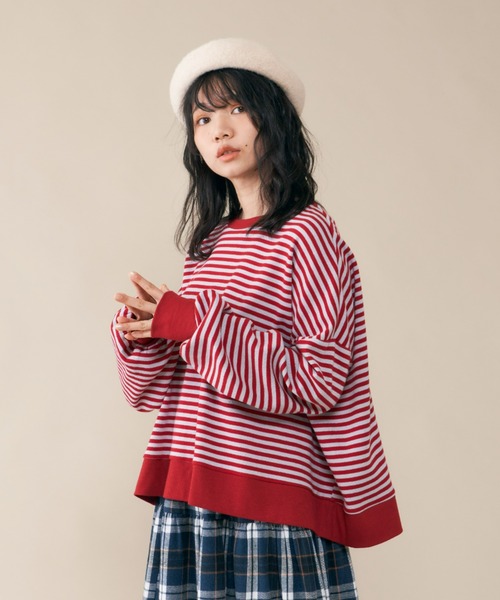 MERLOT（メルロー）の「ボーダーワイドプルオーバー（Tシャツ/カットソー・レディース・ネイビー/レッド/グリーン・FREE）」の14枚目の写真