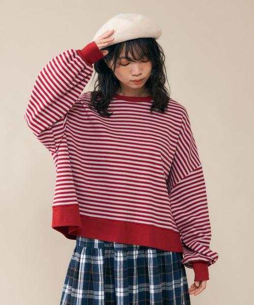 MERLOT（メルロー）の「ボーダーワイドプルオーバー（Tシャツ/カットソー・レディース・ネイビー/レッド/グリーン・FREE）」の6枚目の写真