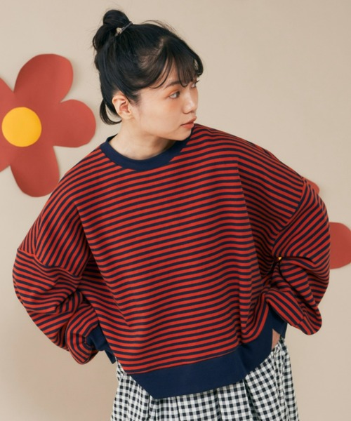 MERLOT（メルロー）の「ボーダーワイドプルオーバー（Tシャツ/カットソー・レディース・ネイビー/レッド/グリーン・FREE）」の9枚目の写真