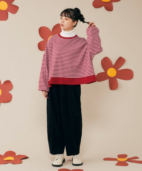 MERLOT（メルロー）の「ボーダーワイドプルオーバー（Tシャツ/カットソー・レディース・ネイビー/レッド/グリーン・FREE）」の7枚目の写真