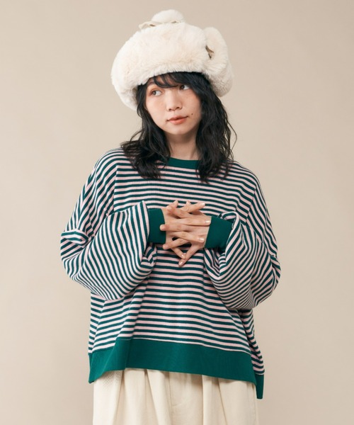 MERLOT（メルロー）の「ボーダーワイドプルオーバー（Tシャツ/カットソー・レディース・ネイビー/レッド/グリーン・FREE）」の4枚目の写真