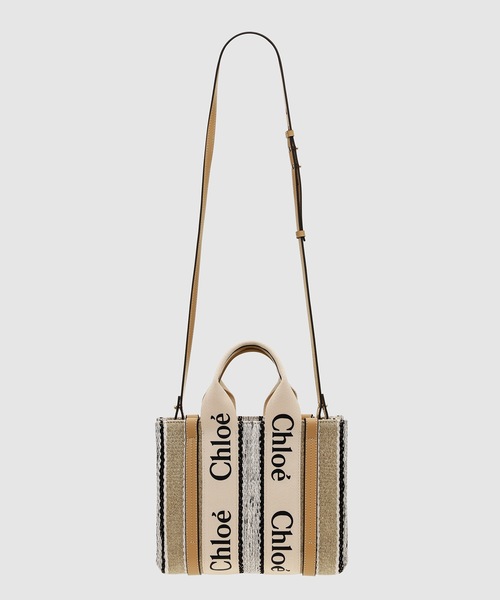 CHLOE WOODY スモール トートバッグ Chloé ジェリー＆レザー製Woodyスモールトートバッグ のホワイト