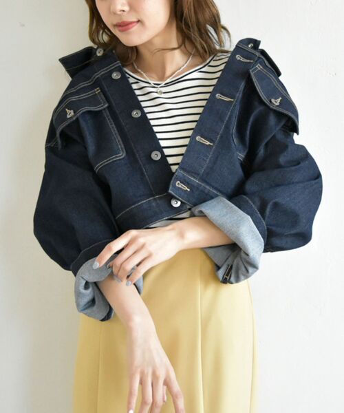 MAJESTIC LEGON（マジェスティックレゴン）の「ladyボリュームGジャン（デニムジャケット・レディース・ネイビー/ピンク/アイボリー・MEDIUM）」の4枚目の写真