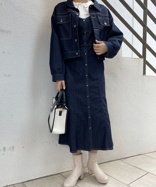 MAJESTIC LEGON（マジェスティックレゴン）の「ladyボリュームGジャン（デニムジャケット・レディース・ネイビー/ピンク/アイボリー・MEDIUM）」の6枚目の写真