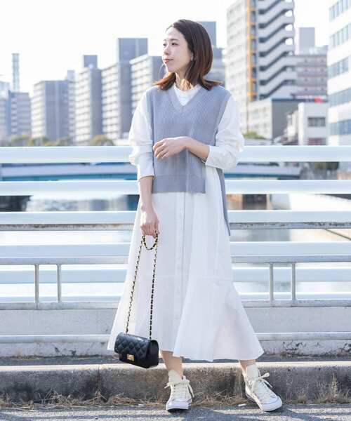 URBAN RESEARCH Sonny Label（アーバンリサーチサニーレーベル）の「ニットベストxマーメードヘムシャツワンピース SET（ワンピース・レディース・ブラック/グレー/ネイビー・FREE）」の3枚目の写真