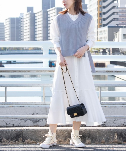 URBAN RESEARCH Sonny Label（アーバンリサーチサニーレーベル）の「ニットベストxマーメードヘムシャツワンピース SET（ワンピース・レディース・ブラック/グレー/ネイビー・FREE）」の5枚目の写真