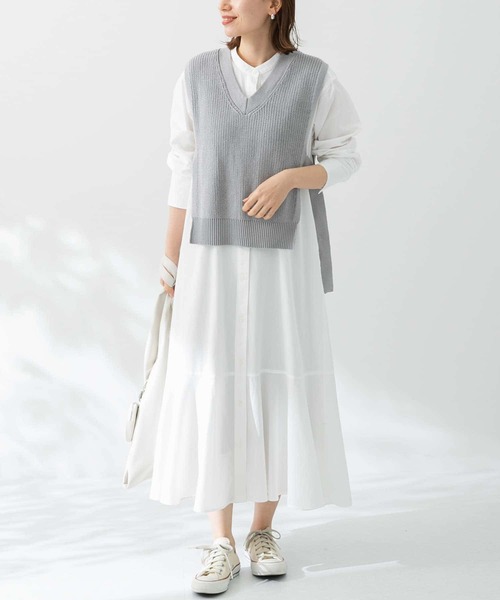 URBAN RESEARCH Sonny Label（アーバンリサーチサニーレーベル）の「ニットベストxマーメードヘムシャツワンピース SET（ワンピース・レディース・ブラック/グレー/ネイビー・FREE）」の8枚目の写真