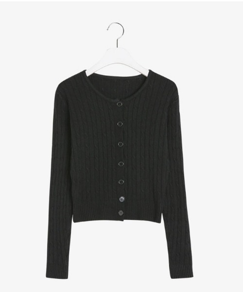 SONA（ソナ）の「SONYUNARA ケーブル編みラウンドネックカーディガン（カーディガン/ボレロ・レディース・ホワイト/ブラック/ライトグリーン/ライトパープル/ピンク・FREE）」の21枚目の写真