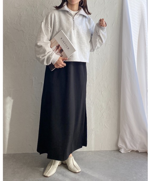 She's Closet(シーズクローゼット)の「裏毛ショート丈ハーフジッププルオーバースウェット(スウェット・レディース・杢グレー/グリーン/ブラック/オートミール・FREE)」の7枚目の写真