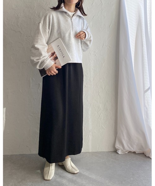 She's Closet(シーズクローゼット)の「裏毛ショート丈ハーフジッププルオーバースウェット(スウェット・レディース・杢グレー/グリーン/ブラック/オートミール・FREE)」の8枚目の写真