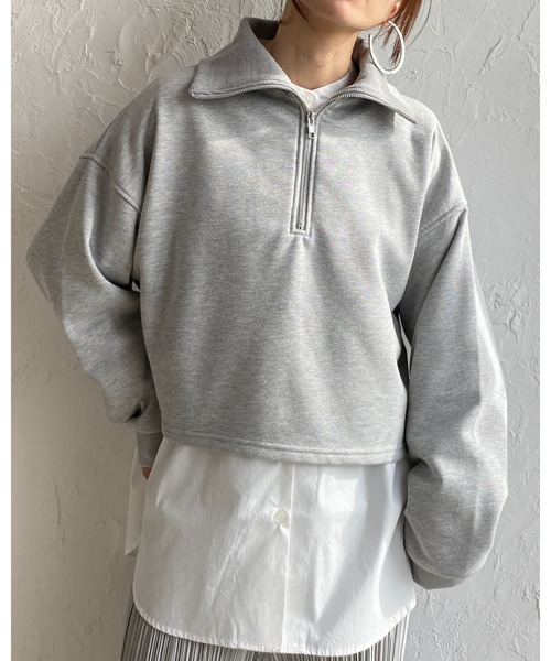 She's Closet(シーズクローゼット)の「裏毛ショート丈ハーフジッププルオーバースウェット(スウェット・レディース・杢グレー/グリーン/ブラック/オートミール・FREE)」の10枚目の写真