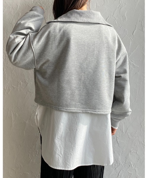 She's Closet(シーズクローゼット)の「裏毛ショート丈ハーフジッププルオーバースウェット(スウェット・レディース・杢グレー/グリーン/ブラック/オートミール・FREE)」の12枚目の写真