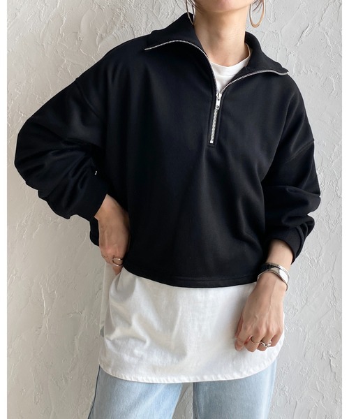 She's Closet(シーズクローゼット)の「裏毛ショート丈ハーフジッププルオーバースウェット(スウェット・レディース・杢グレー/グリーン/ブラック/オートミール・FREE)」の17枚目の写真