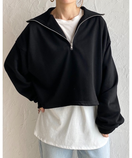 She's Closet(シーズクローゼット)の「裏毛ショート丈ハーフジッププルオーバースウェット(スウェット・レディース・杢グレー/グリーン/ブラック/オートミール・FREE)」の18枚目の写真