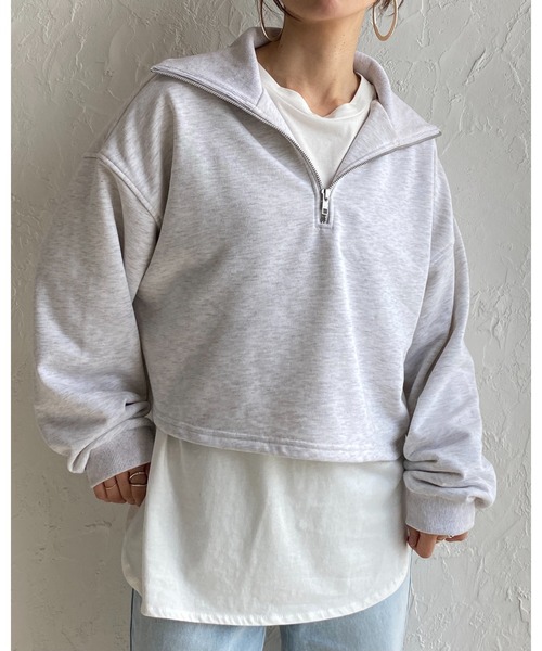 She's Closet(シーズクローゼット)の「裏毛ショート丈ハーフジッププルオーバースウェット(スウェット・レディース・杢グレー/グリーン/ブラック/オートミール・FREE)」の21枚目の写真