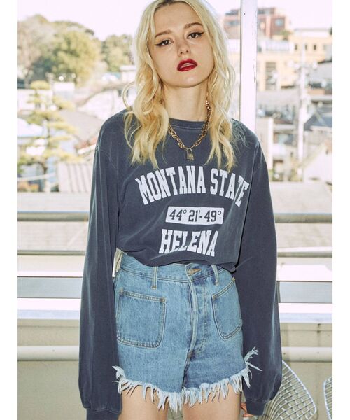 jouetie(ジュエティ)の「MONTANA STATE ロゴロンT【カレッジ】(Tシャツ/カットソー・レディース・グレー/グリーン/ネイビー・MEDIUM)」の3枚目の写真