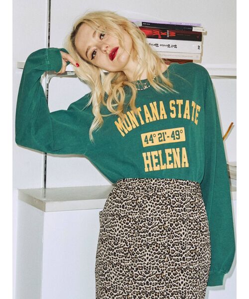 jouetie(ジュエティ)の「MONTANA STATE ロゴロンT【カレッジ】(Tシャツ/カットソー・レディース・グレー/グリーン/ネイビー・MEDIUM)」の2枚目の写真
