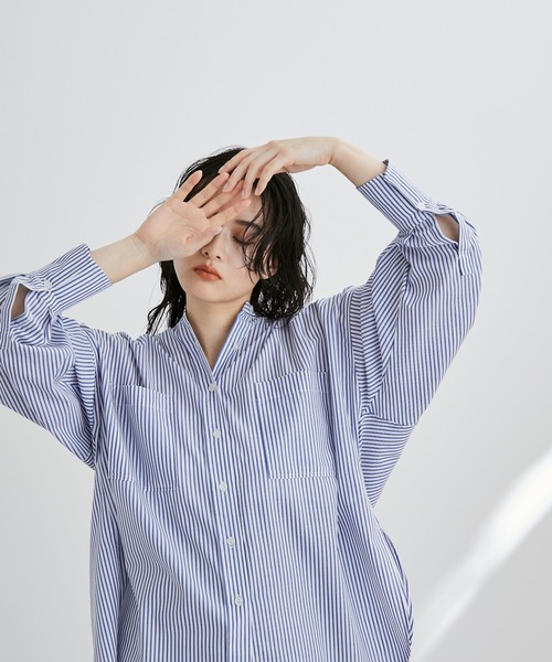 ADAM ET ROPE'(アダムエロペ)の「【アウトレット店舗・WEB限定】TCブロードバンドカラーシャツ(シャツ/ブラウス・レディース・ブラック/ホワイト/グリーン/ネイビー/ブルー・FREE)」の5枚目の写真