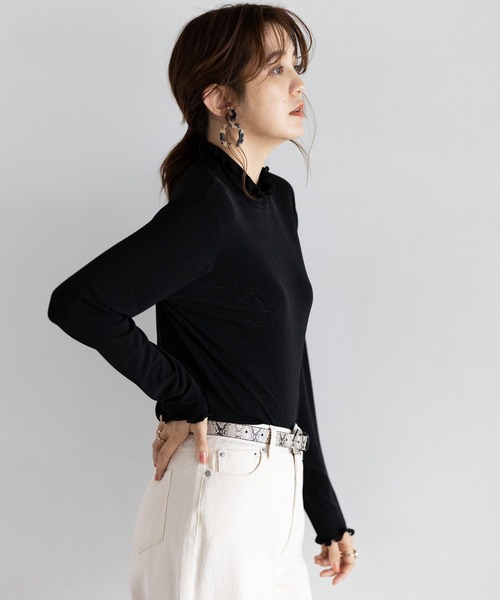 GeeRA（ジーラ）の「シアーハイネックカットソー（Tシャツ/カットソー・レディース・ホワイト/ブラック・MEDIUM/LARGE）」の9枚目の写真