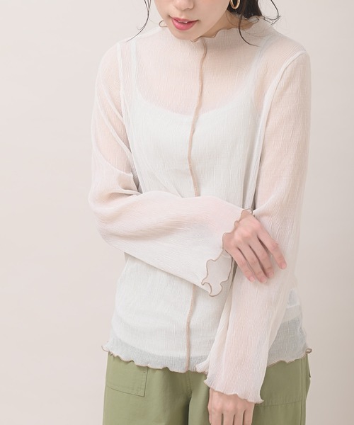 rps（アールピーエス）の「インナー付き配色メロー楊柳シフォンプルオーバー（シャツ/ブラウス・レディース・ブラック/ライトベージュ/チェック/オフホワイト/ミント・フリー）」の4枚目の写真