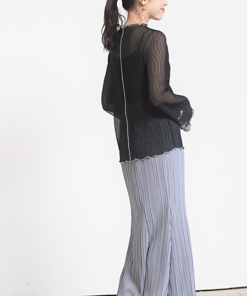 rps（アールピーエス）の「インナー付き配色メロー楊柳シフォンプルオーバー（シャツ/ブラウス・レディース・ブラック/ライトベージュ/チェック/オフホワイト/ミント・フリー）」の10枚目の写真