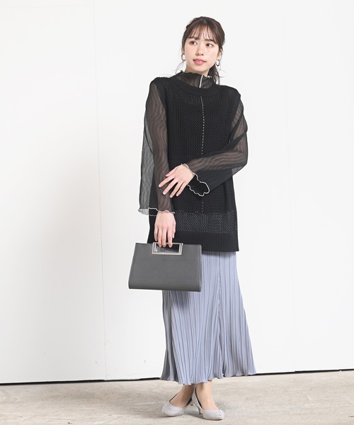 rps（アールピーエス）の「インナー付き配色メロー楊柳シフォンプルオーバー（シャツ/ブラウス・レディース・ブラック/ライトベージュ/チェック/オフホワイト/ミント・フリー）」の8枚目の写真