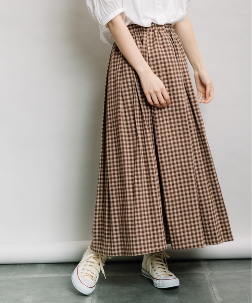 refinedworks（リファインドワークス）の「ギンガムタックSK（スカート・レディース・ブラウン/グリーン/ホワイト×ブラック・FREE）」の2枚目の写真