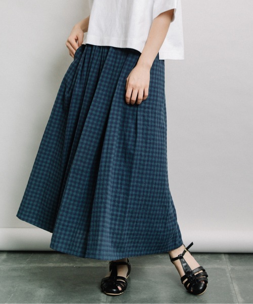 refinedworks（リファインドワークス）の「ギンガムタックSK（スカート・レディース・ブラウン/グリーン/ホワイト×ブラック・FREE）」の3枚目の写真