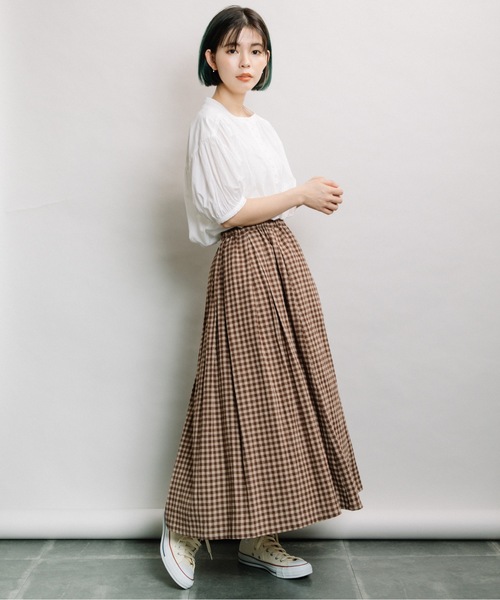 refinedworks（リファインドワークス）の「ギンガムタックSK（スカート・レディース・ブラウン/グリーン/ホワイト×ブラック・FREE）」の22枚目の写真